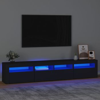 Mueble Tv | Mueble De Salón | Armario Tv Con Luces Led Negro 210x35x40 Cm Cfw777033