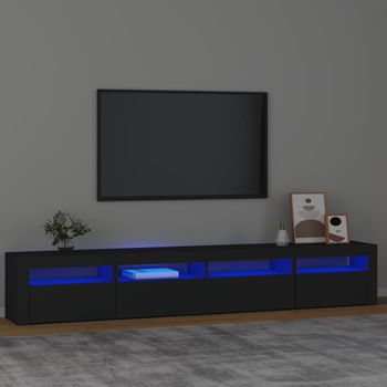 Mueble Tv | Mueble De Salón | Armario Tv Con Luces Led Negro 240x35x40 Cm Cfw777035