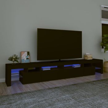 Mueble Tv | Mueble De Salón | Armario Tv Con Luces Led Negro 260x36,5x40 Cm Cfw777037