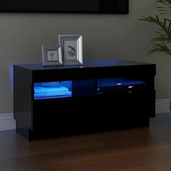 Mueble Tv | Mueble De Salón | Armario Tv Con Luces Led Negro 80x35x40 Cm Cfw777043