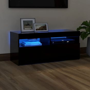 Mueble Tv | Mueble De Salón | Armario Tv Con Luces Led Negro 90x35x40 Cm Cfw777044