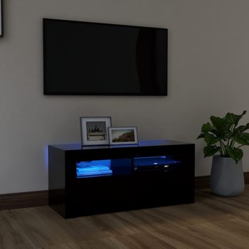 Mueble Tv | Mueble De Salón | Armario Tv Con Luces Led Negro 90x35x40 Cm Cfw777045