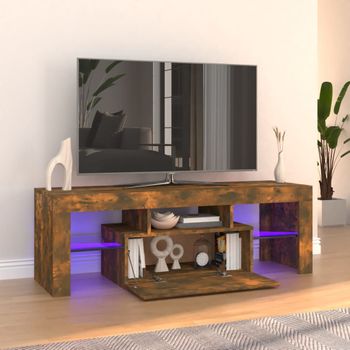 Mueble Tv | Mueble De Salón | Armario Tv Con Luces Led Roble Ahumado 120x35x40 Cm Cfw777051