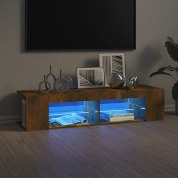 Mueble Tv | Mueble De Salón | Armario Tv Con Luces Led Roble Ahumado 135x39x30 Cm Cfw777053