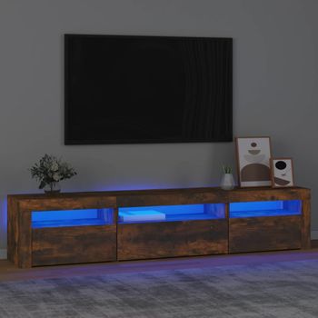 Mueble Tv | Mueble De Salón | Armario Tv Con Luces Led Roble Ahumado 195x35x40 Cm Cfw777056