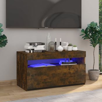 Mueble Tv | Mueble De Salón | Armario Tv Con Luces Led Roble Ahumado 75x35x40 Cm Cfw777059