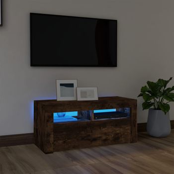 Mueble Tv | Mueble De Salón | Armario Tv Con Luces Led Roble Ahumado 90x35x40 Cm Cfw777061