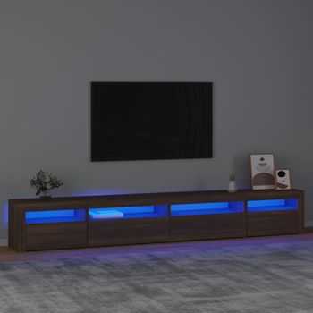 Mueble Tv | Mueble De Salón | Armario Tv Con Luces Led Roble Marrón 270x35x40 Cm Cfw777063