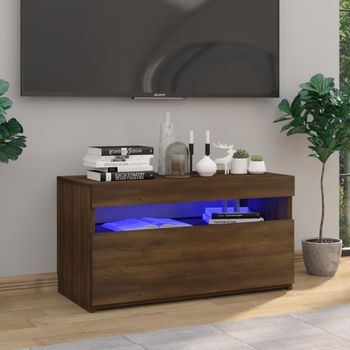 Mueble Tv | Mueble De Salón | Armario Tv Con Luces Led Roble Marrón 75x35x40 Cm Cfw777064