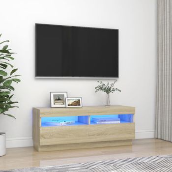 Mueble Tv | Mueble De Salón | Armario Tv Con Luces Led Roble Sonoma 100x35x40 Cm Cfw777068