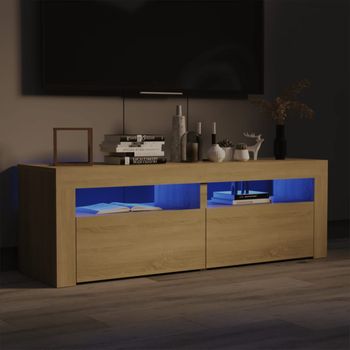 Mueble Tv | Mueble De Salón | Armario Tv Con Luces Led Roble Sonoma 120x35x40 Cm Cfw777069