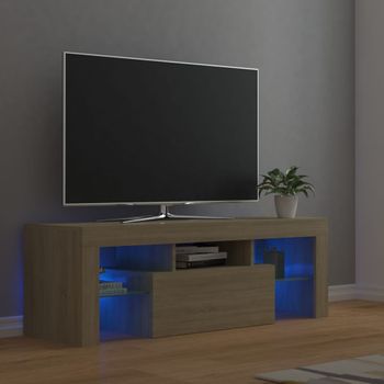 Mueble Tv | Mueble De Salón | Armario Tv Con Luces Led Roble Sonoma 120x35x40 Cm Cfw777070