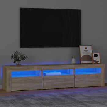 Mueble Tv | Mueble De Salón | Armario Tv Con Luces Led Roble Sonoma 180x35x40 Cm Cfw777071