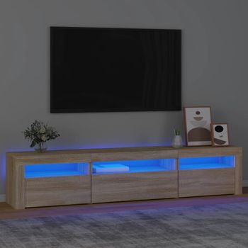 Mueble Tv | Mueble De Salón | Armario Tv Con Luces Led Roble Sonoma 195x35x40 Cm Cfw777072