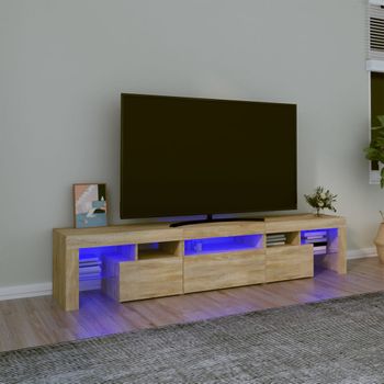 Mueble Tv | Mueble De Salón | Armario Tv Con Luces Led Roble Sonoma 200x36,5x40 Cm Cfw777073