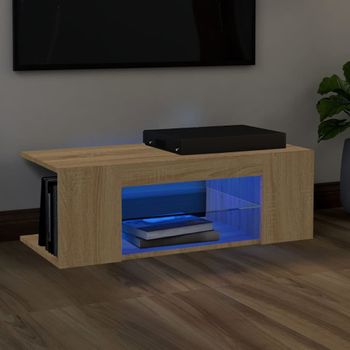 Mueble Tv | Mueble De Salón | Armario Tv Con Luces Led Roble Sonoma 90x39x30 Cm Cfw777086