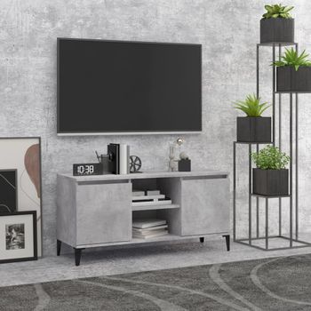 Mueble Tv | Mueble De Salón | Armario Tv Con Patas Metal Gris Hormigón 103,5x35x50 Cm Cfw777108