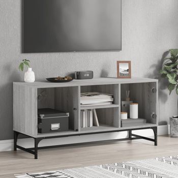 Mueble Tv | Mueble De Salón | Armario Tv Con Puertas De Vidrio Gris Sonoma 102x37x50 Cm Cfw777124