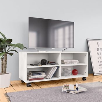 Mueble Tv | Mueble De Salón | Armario Tv Con Ruedas Madera Contrachapada Blanco 90x35x35 Cm Cfw777147