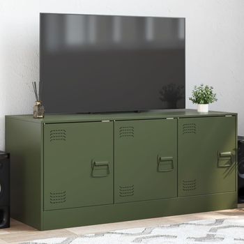 Mueble Tv | Mueble De Salón | Armario Tv De Acero Verde Oliva 99x39x44 Cm Cfw777154