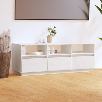 Mueble Tv | Mueble De Salón | Armario Tv De Madera Maciza De Pino Blanco 140x37x50 Cm Cfw777217