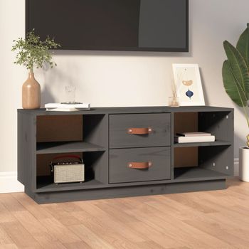 Mueble Tv | Mueble De Salón | Armario Tv De Madera Maciza De Pino Gris 100x34x40 Cm Cfw777225