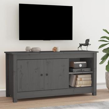 Mueble Tv | Mueble De Salón | Armario Tv De Madera Maciza De Pino Gris 103x36,5x52 Cm Cfw777226