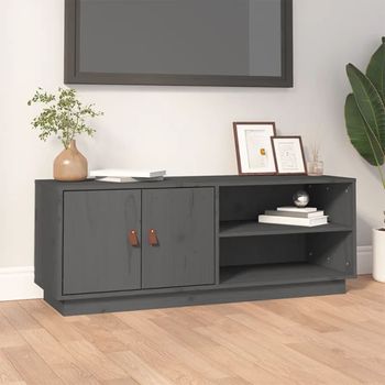 Mueble Tv | Mueble De Salón | Armario Tv De Madera Maciza De Pino Gris 105x34x40 Cm Cfw777230