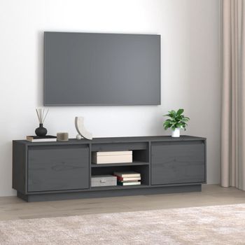 Mueble Tv | Mueble De Salón | Armario Tv De Madera Maciza De Pino Gris 140x35x40 Cm Cfw777233