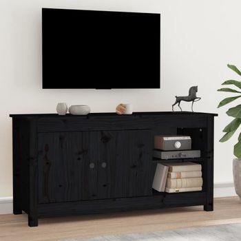 Mueble Tv | Mueble De Salón | Armario Tv De Madera Maciza De Pino Negro 103x36,5x52 Cm Cfw777247