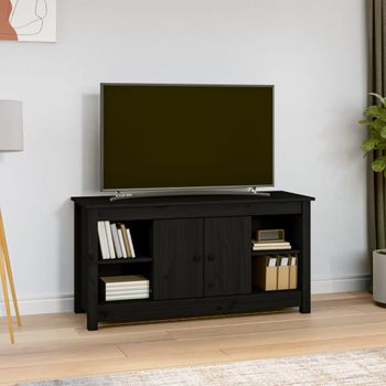 Mueble Tv | Mueble De Salón | Armario Tv De Madera Maciza De Pino Negro 103x36,5x52 Cm Cfw777249