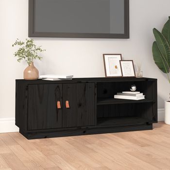 Mueble Tv | Mueble De Salón | Armario Tv De Madera Maciza De Pino Negro 105x34x40 Cm Cfw777251