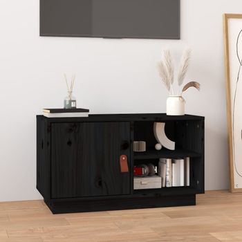 Mueble Tv | Mueble De Salón | Armario Tv De Madera Maciza De Pino Negro 70x34x40 Cm Cfw777257