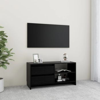 Mueble Tv | Mueble De Salón | Armario Tv De Madera Maciza De Pino Negro 80x31x39 Cm Cfw777262