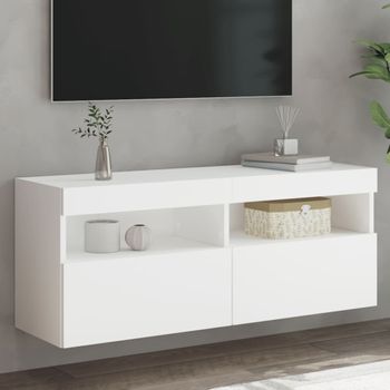 Mueble Tv De Pared | Mueble De Salón | Armario Tv Con Luces Led Blanco 100x30x40 Cm Cfw777274