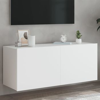 Mueble Tv De Pared | Mueble De Salón | Armario Tv Con Luces Led Blanco 100x35x41 Cm Cfw777276