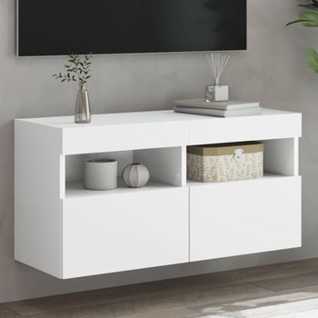 Mueble Tv De Pared | Mueble De Salón | Armario Tv Con Luces Led Blanco 80x30x40 Cm Cfw777289