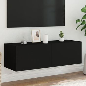 Mueble Tv De Pared | Mueble De Salón | Armario Tv Con Luces Led Negro 100x35x31 Cm Cfw777335