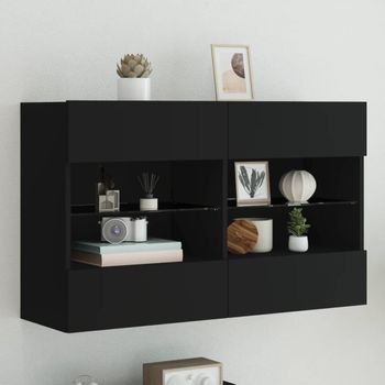 Mueble Tv De Pared | Mueble De Salón | Armario Tv Con Luces Led Negro 98,5x30x60,5 Cm Cfw777352