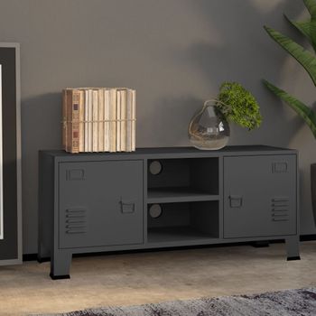 Mueble Tv | Mueble De Salón | Armario Tv Industrial Metal Antracita 105x35x42 Cm Cfw777439