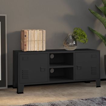 Mueble Tv | Mueble De Salón | Armario Tv Industrial Metal Negro 105x35x42 Cm Cfw777441