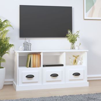 Mueble Tv | Mueble De Salón | Armario Tv Madera Contrachapada Blanco 100x35x50 Cm Cfw777448