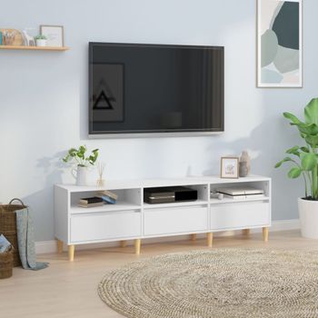 Mueble Tv | Mueble De Salón | Armario Tv Madera Contrachapada Blanco 150x30x44,5 Cm Cfw777458