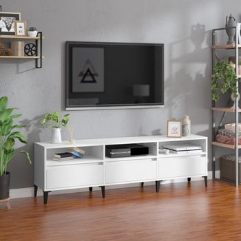 Mueble Tv | Mueble De Salón | Armario Tv Madera Contrachapada Blanco 150x30x44,5 Cm Cfw777461