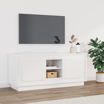 Mueble Tv | Mueble De Salón | Armario Tv Madera Contrachapada Blanco Brillo 102x35x45 Cm Cfw777494