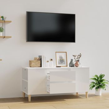 Mueble Tv | Mueble De Salón | Armario Tv Madera Contrachapada Blanco Brillo 102x44,5x50 Cm Cfw777504