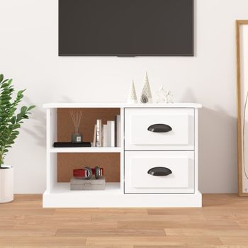 Mueble Tv | Mueble De Salón | Armario Tv Madera Contrachapada Blanco Brillo 73x35,5x47,5 Cm Cfw777515