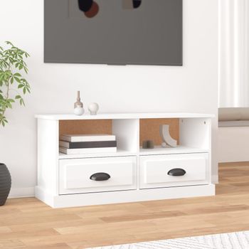 Mueble Tv | Mueble De Salón | Armario Tv Madera Contrachapada Blanco Brillo 93x35,5x45 Cm Cfw777527