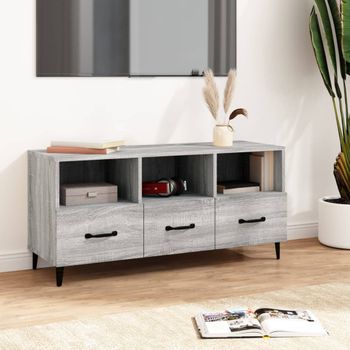 Mueble Tv | Mueble De Salón | Armario Tv Madera Contrachapada Gris Sonoma 102x35x50 Cm Cfw777612