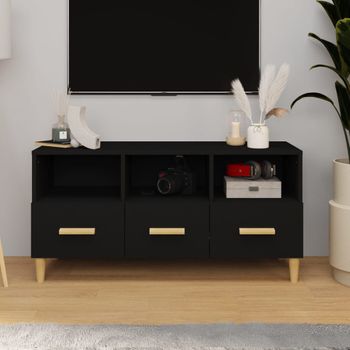 Mueble Tv | Mueble De Salón | Armario Tv Madera Contrachapada Negro 102x36x50 Cm Cfw777650